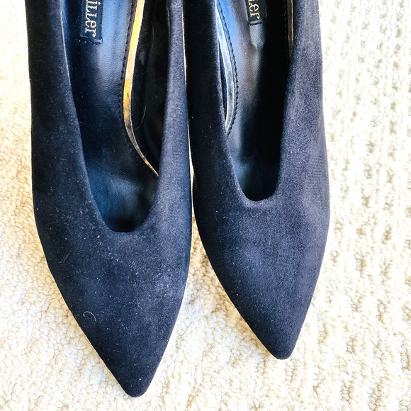 Olivia Miller Penny Black Pointy Toe Pumps Shoes US 7.5M Faux Suede Vintage Look - Picture 4 of 10